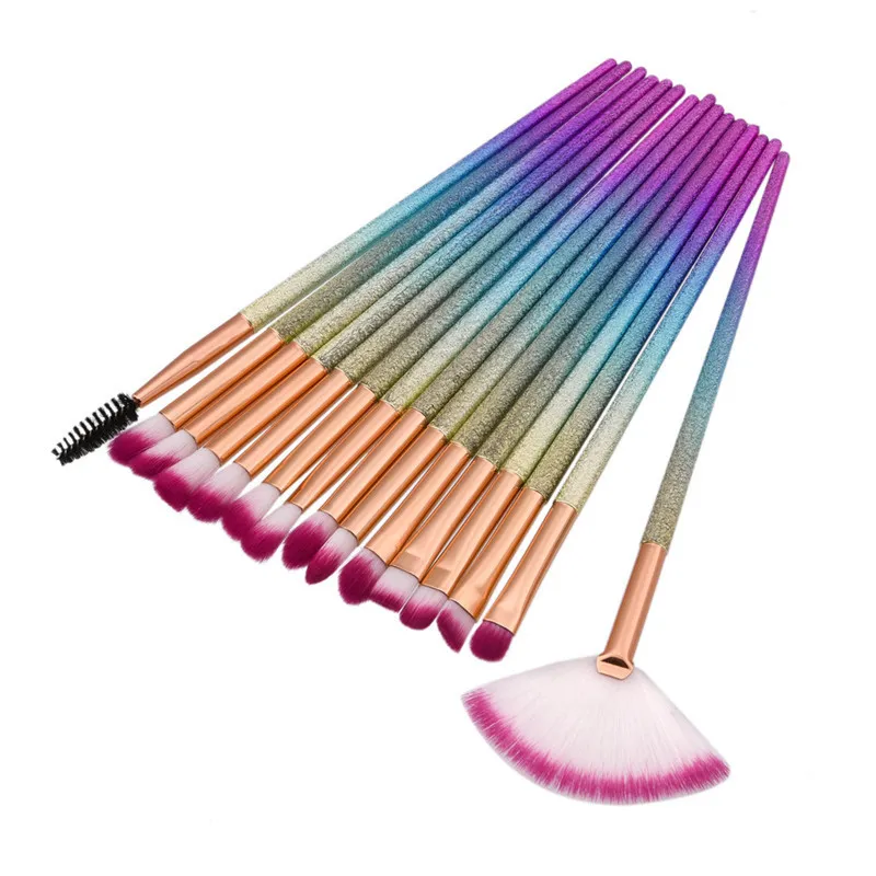 Rainbow Makeup Borstels Set Diamond Eyes Powder Foundation Cosmetics Beauty Tools Multipurpose Fan Make Up Brush Kit