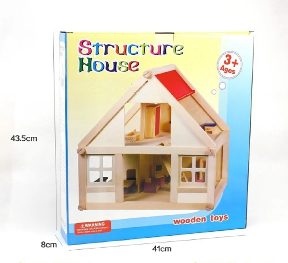 Wooden Wonders Tall Townhome house with of Furniture,building block for Kids