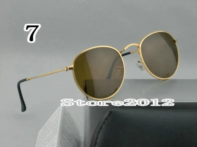 sell New Round Metal Mens Womens Sunglasses Eyewear Sun Glasses Designer Brand Gold black 50mm Glass Lenses Excellent Quality 1117230