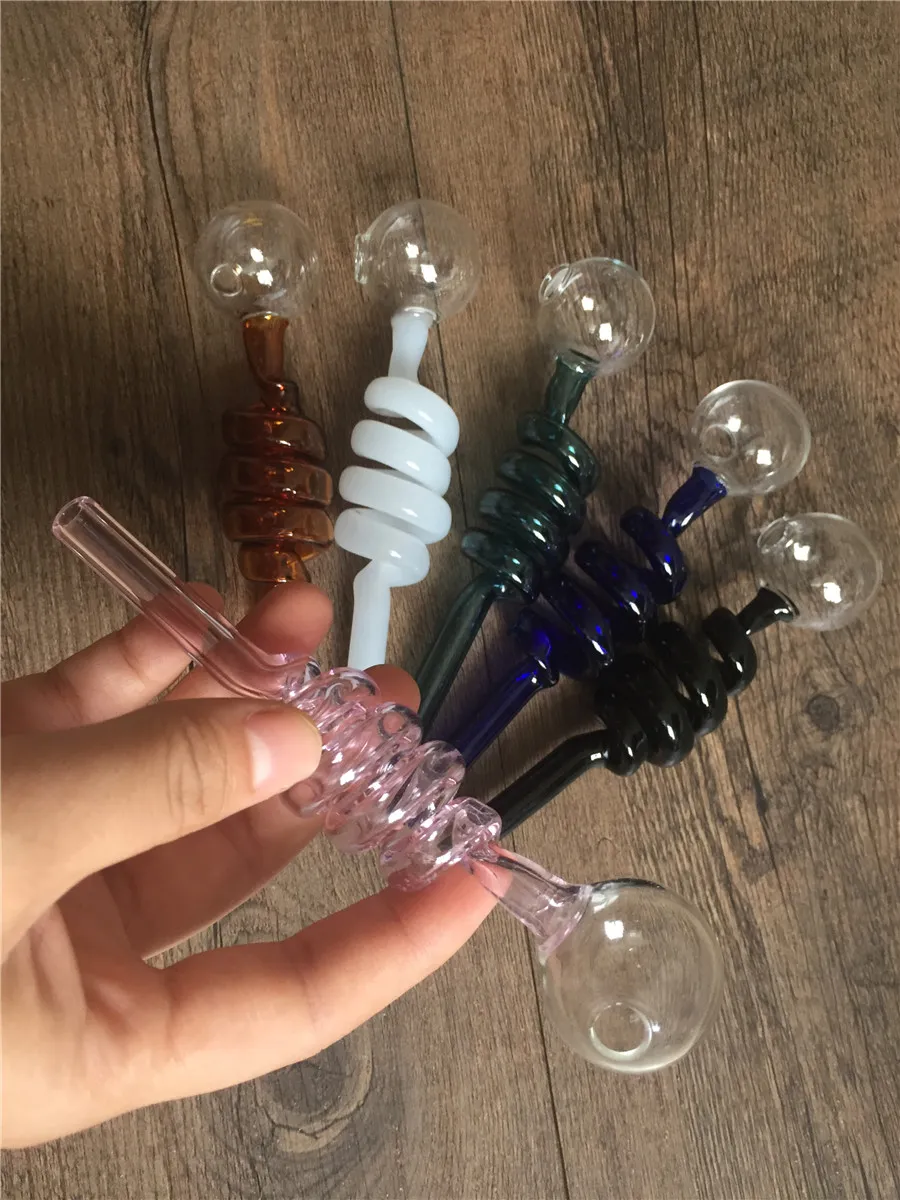 Tubos de vidro multicoloridos Queimadores de óleo de vidro curvo Tubos de 30 mm bola Balanceador Tubo de água Tubos de fumo de mão Tubo de borbulhador de ervas secas Frete grátis