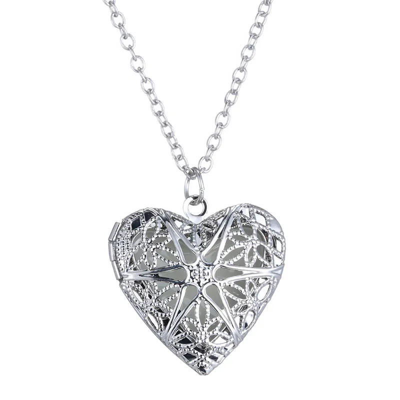 Women Men Hollow Heart Locket Luminous pendant Necklaces Glow In The Dark Glowing Jewelry Gifts 162625