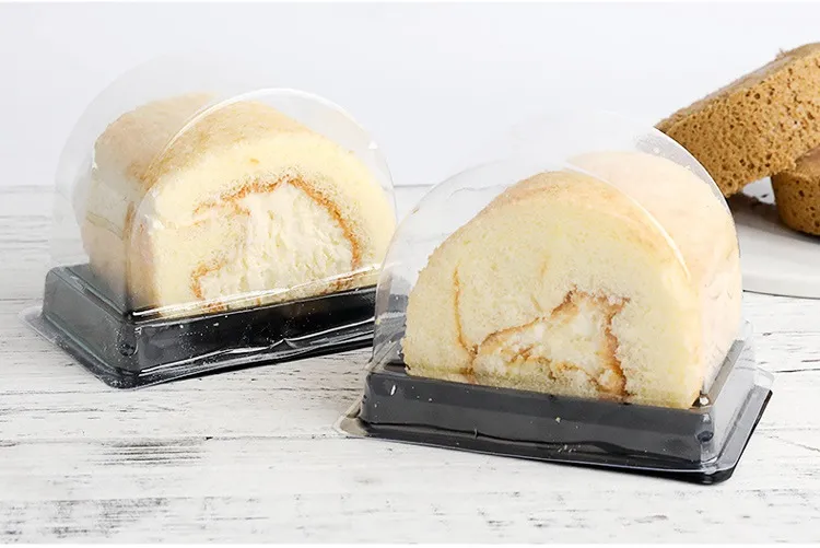 Boîte à gâteaux en plastique PP transparente, boîtes à rouleaux de gâteaux simples, boîtes à rouleaux suisses à fond, emballage alimentaire wen5789