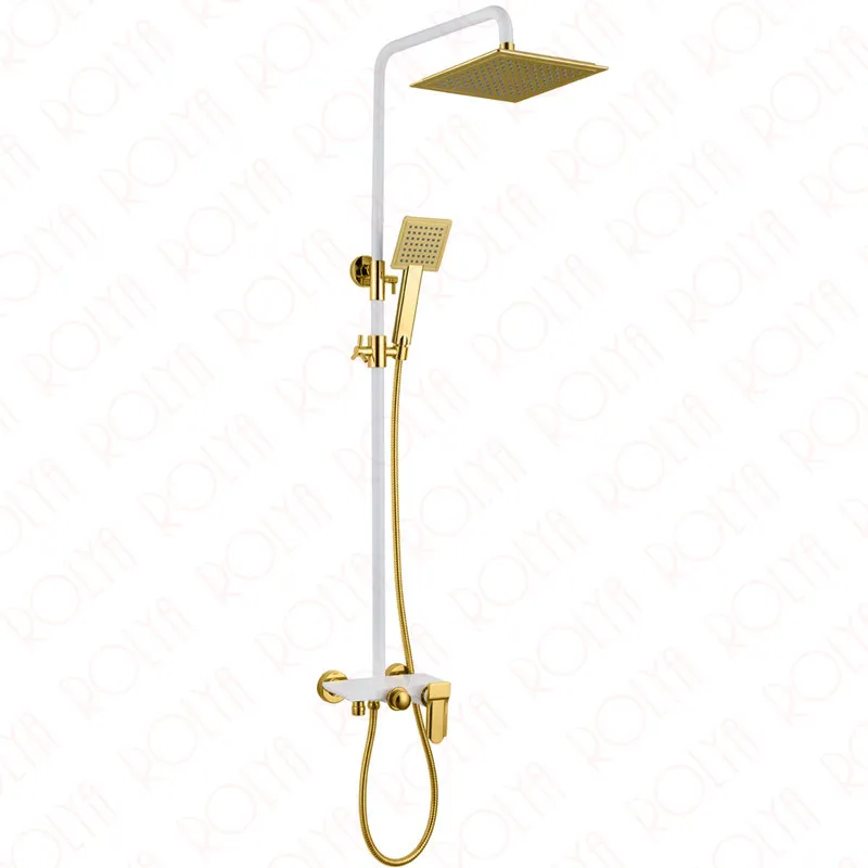 Rolya Golden / White / Black / Chrome Exposed Luxury Bathroom Shower Set Bath Bath Faucet