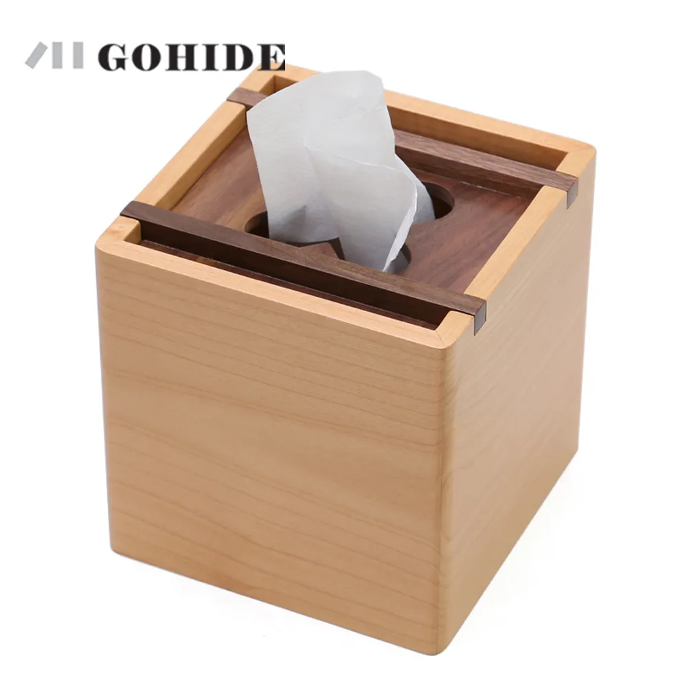 JUH A Modern Fashion Wooden Square Tissue Box Creative Seat Type Roll Paper Tissue Canister Eco-Friendly Wood Table Decoration