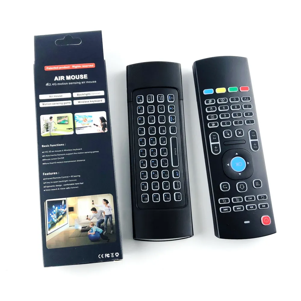 Podświetlana klawiatura MX3 X8 z IR nauka Qwerty 2.4G bezprzewodowy pilot 6 osi Fly Air Mouse Gampad dla tv box z androidem i8