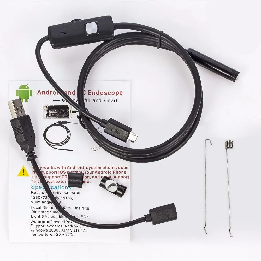 Endoscopio USB da 5,5 mm endoscopio Android Endoscopio telecamera di ispezione periscopio impermeabile a 6 LED PC Android