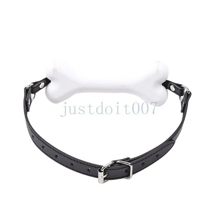 Bondage White Solid Leather Silicone Dog Bone Mouth Gag Harness Stick Restraint Slave #R98