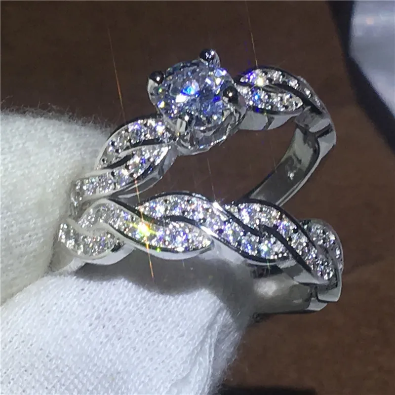 Sprankelende Liefhebbers Cross Ring Set Wit Goud Gevulde Engagement Wedding Band Ringen voor Dames Heren 5A Zirkoon Crystal Bijoux