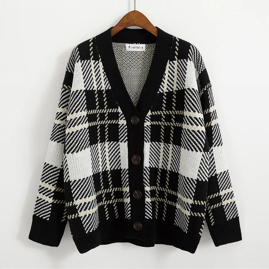 cardigan kvinnor sweaters hajuku koreanska stil höst kläder vinter 2018 mode retro plaid knappar trend stickad tröja kvinnor