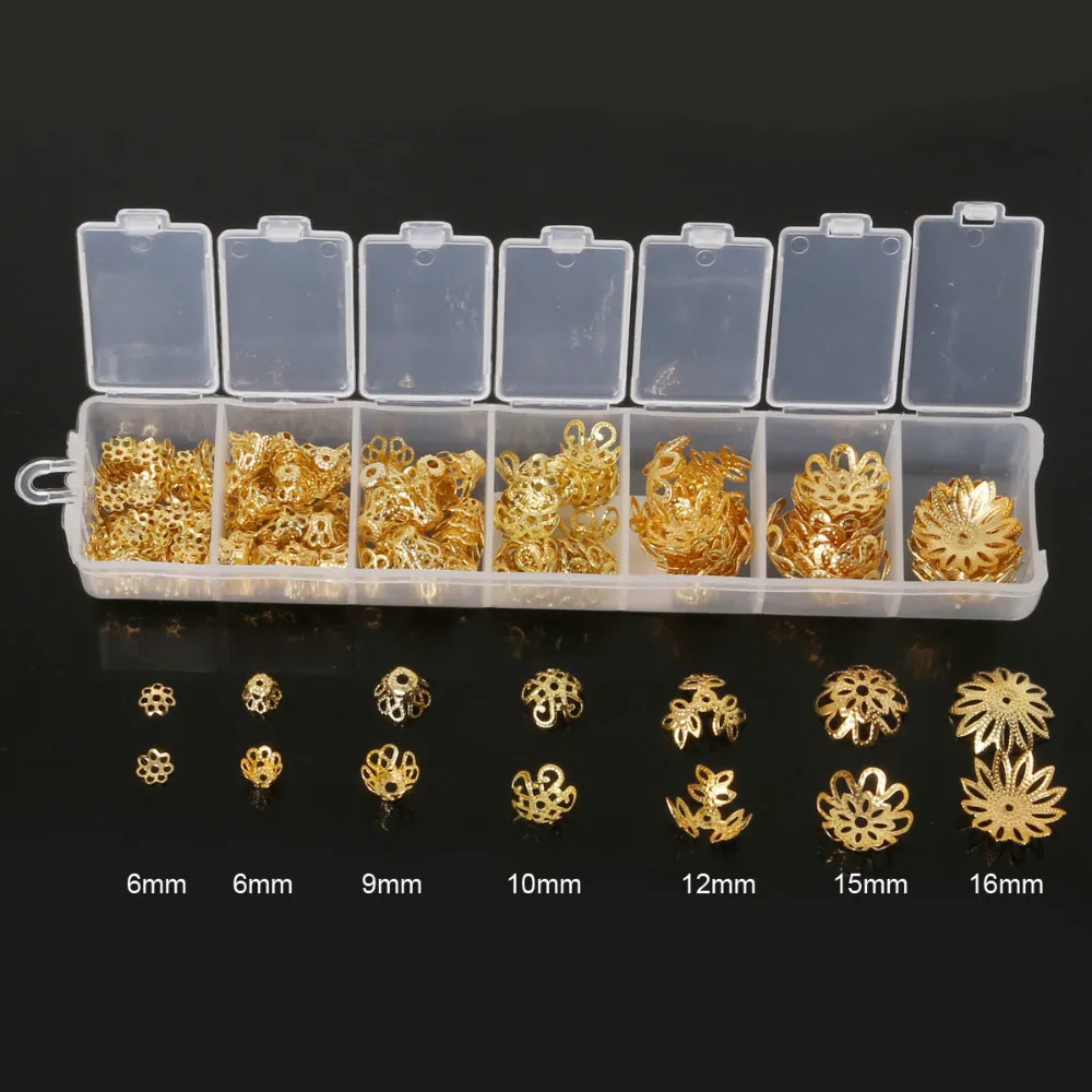 Aproximadamente 300 pçs / lote (6 ~ 16mm) Mixed Alloy Beads Caps, tampas, tampas de cabo, borla encantos para fazer jóias DIY acessórios