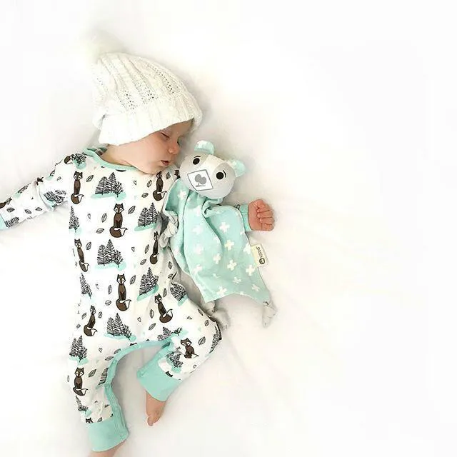 Småbarn kläder nyfödd baby pojke kläder tjejer tecknad långärmad räv träd utskrift romper jumpsuit outfits bomull baby rompers 0-18m