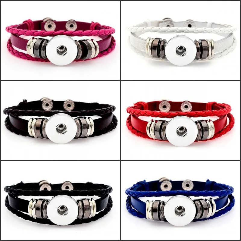 New Fashion Multi Layers Folk Custom Leather Bracelets Snap Bracelets