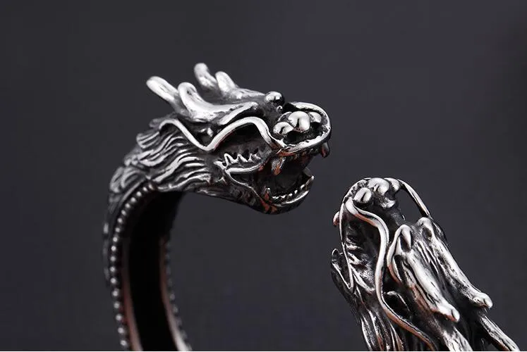 Vintage Aço Inoxidável 316L Wolf Dragon Cabeça Pulseira Homens Mens Pulseiras Bnagles Punk Cuff 15 MM Bangle Pulseira Jóias