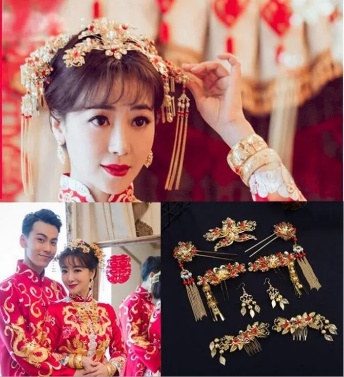 Bridal costume, Chinese wedding, grasses, head ornaments, wedding and Toasts