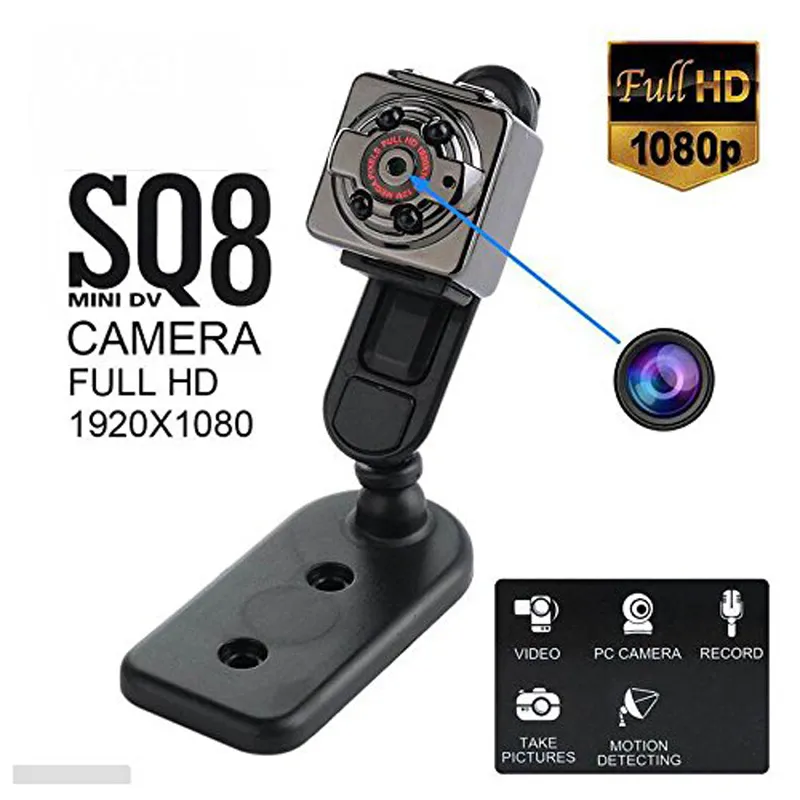 1080P SQ8 mini cámara de bolsillo grabadora de vídeo con visión nocturna por infrarrojos de detección de movimiento para interiores / exteriores Deporte videocámara de la cámara portátil