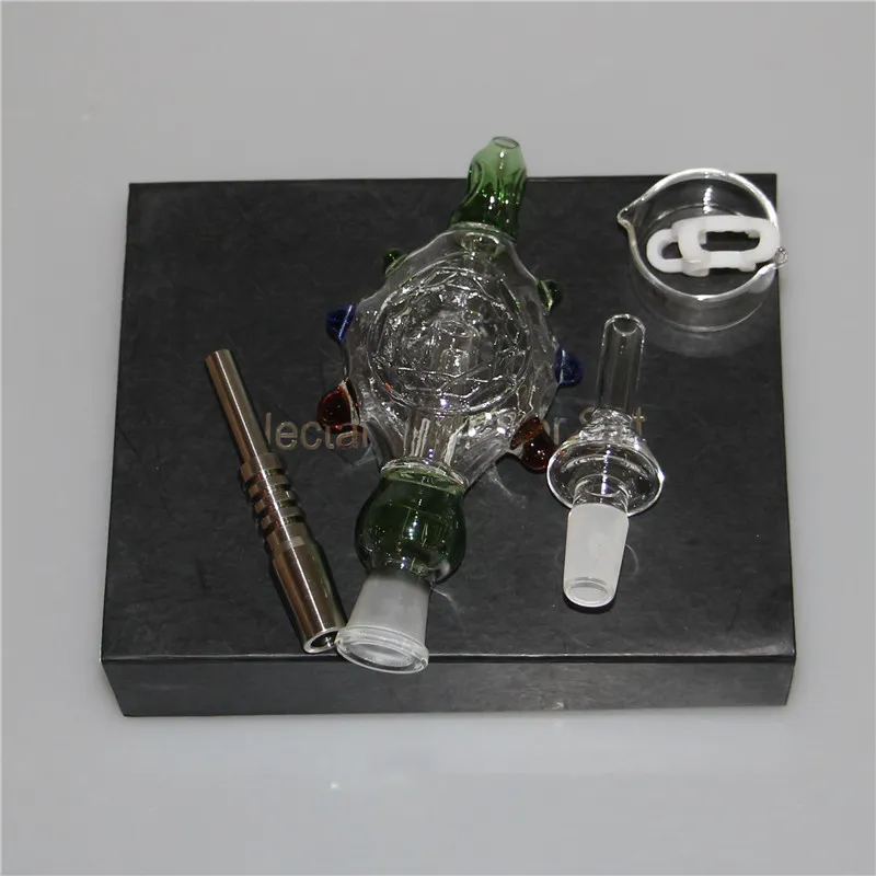 Nektar Bong Hookah Pipe Set med Titanium Tip Quartz Nail Dabber maträtt 14mm 18mm grossistglas Bongs vattenrör dab oljerigg