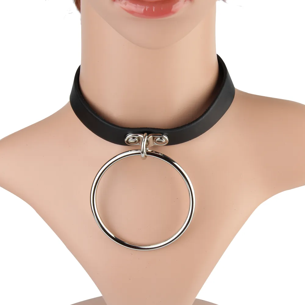 Seanuo Sexy SM Collar con colgante circular de aleación de cuero para hombres y mujeres, collar con gargantilla punk a la moda, joyería 6327059