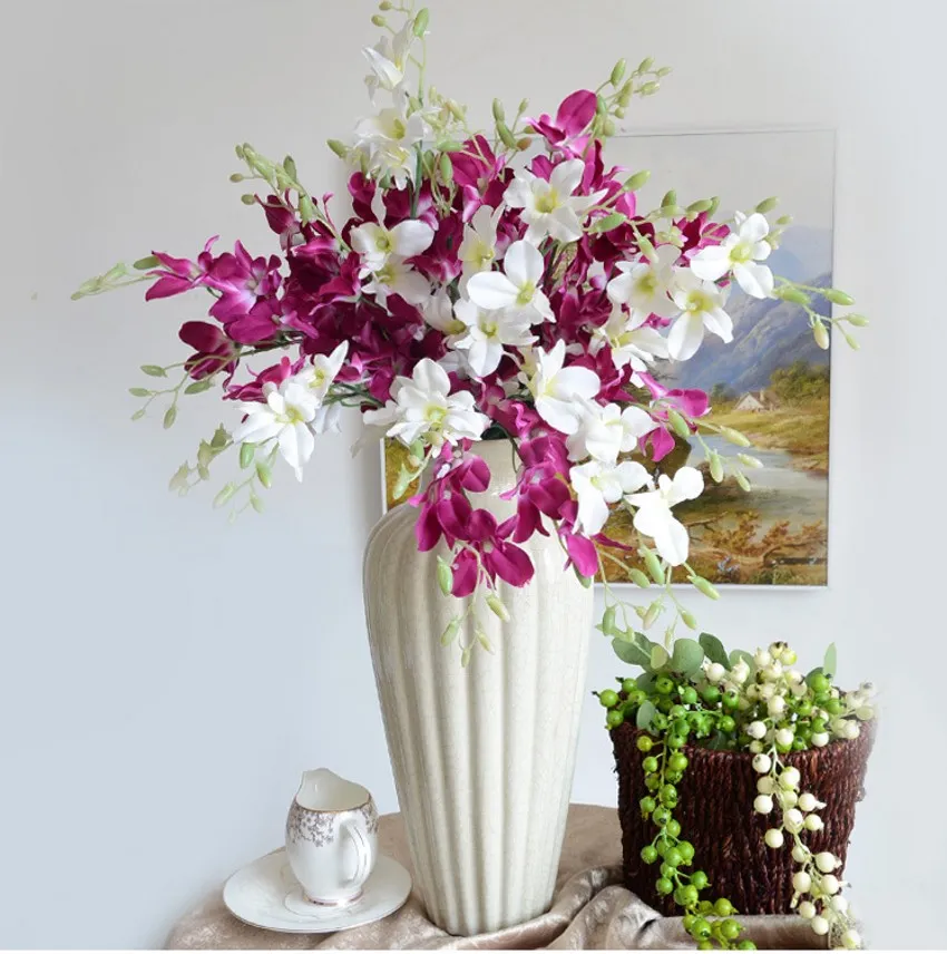 أنيقة بيضاء الحرير الاصطناعي زهرة الأوركيد الصغيرة غرفة المعيشة حلية الزهور ل باقة الزفاف 5 الألوان المتاحة شحن مجاني