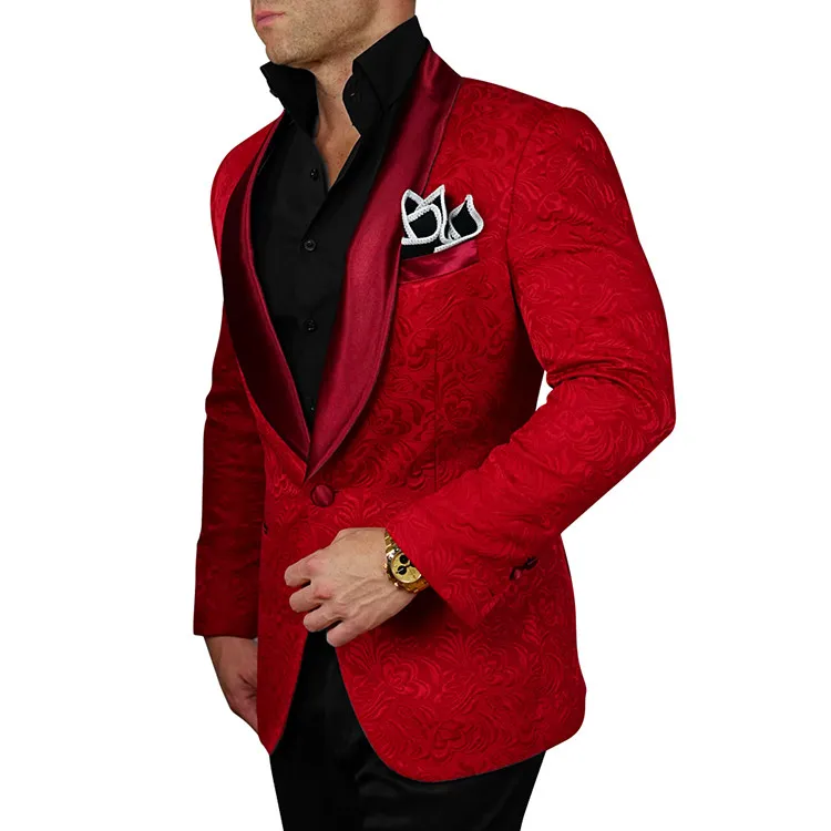 Latest Coat Pant Designs 2018 Custom Tailored Groomsmen Shawl Lapel Groom Tuxedos Red/White/Black Men Suits Wedding Best Man Blazer