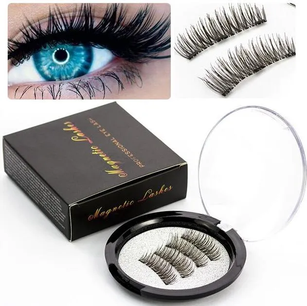 3 magnetische Wimpern 3D handgefertigte falsche Wimpern Nerz wiederverwendbare Magnete dreifache natürliche weiche Haarmagnet-Augenwimpern 4 Stück