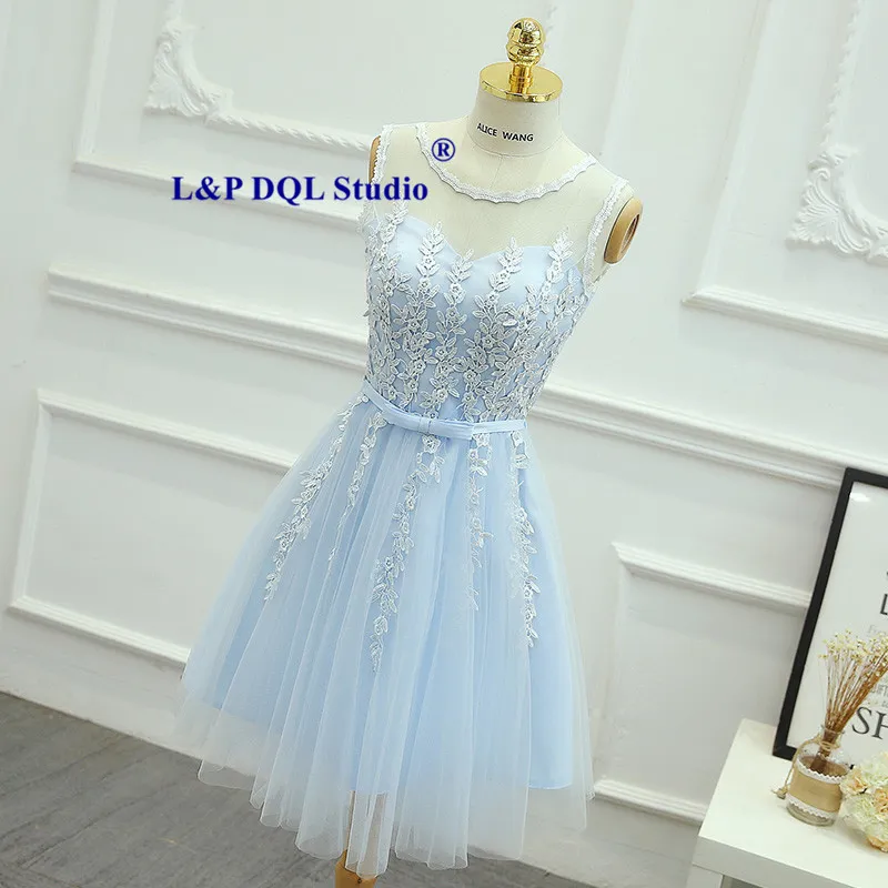 short sky blue bridesmaid dresses Natalie A-Line Short Sleeves Ruched Chiffon Bridesmaid Dresses, Light Blue main image 1