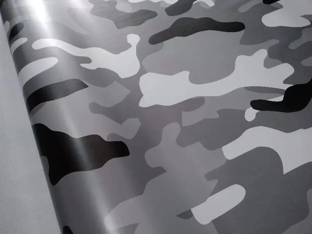 Vinil camuflado branco ártico, preto e cinza, para envoltório de carro, película de cobertura camuflada com liberação de ar, tamanho de bolha 1, 52x10m, 20m, 225c