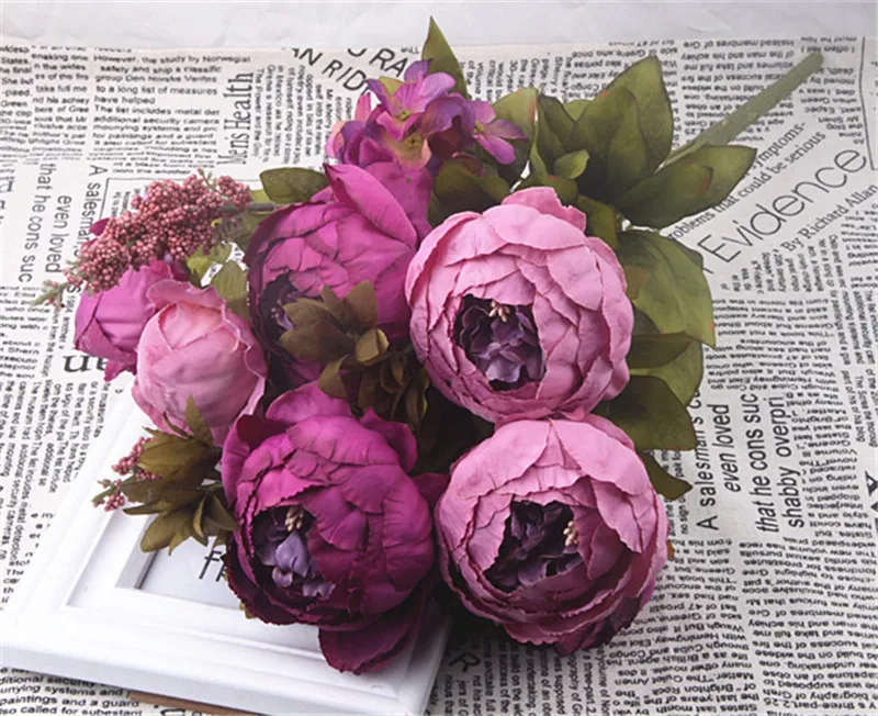 18-färg Europeisk stil Artificiell Peony Flower Decoration Party Flower Family Hotel Wedding Office Garden Decoration To607