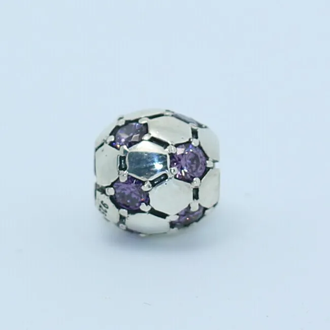 Perlina con ciondolo da calcio in argento sterling 925 con CZ, adatta gioielli, bracciali, collane, pendenti in stile Pandora europeo