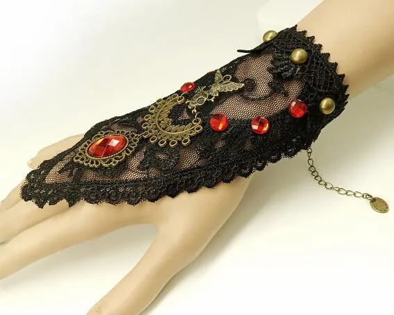 Hot style Gothic punk vintage hand ornaments ghost head lady black lace bracelet fashionable personality classic delicate elegance