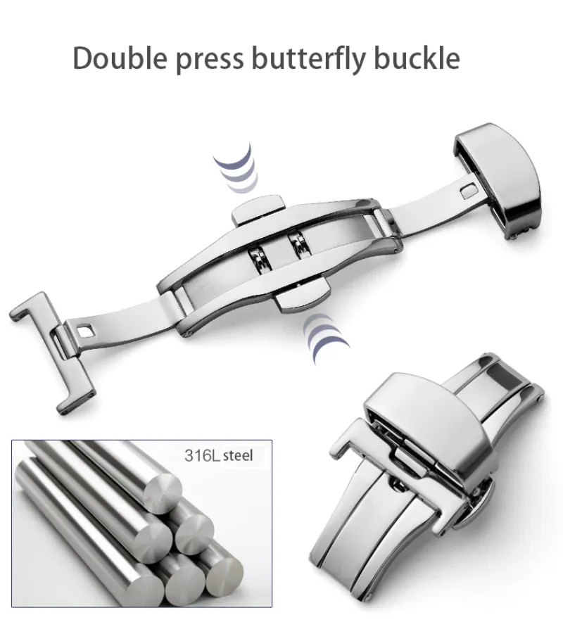 Universele roestvrijstalen horlogeband Push-knop Verborgen sluiting Butterfly Pattern Deployment Gesp Solid Double Press