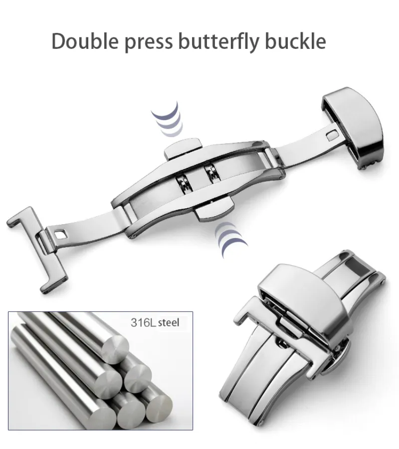 Universal stainless steel Watch Band Push Button Hidden Clasp Butterfly Pattern Deployant Buckle solid Double press