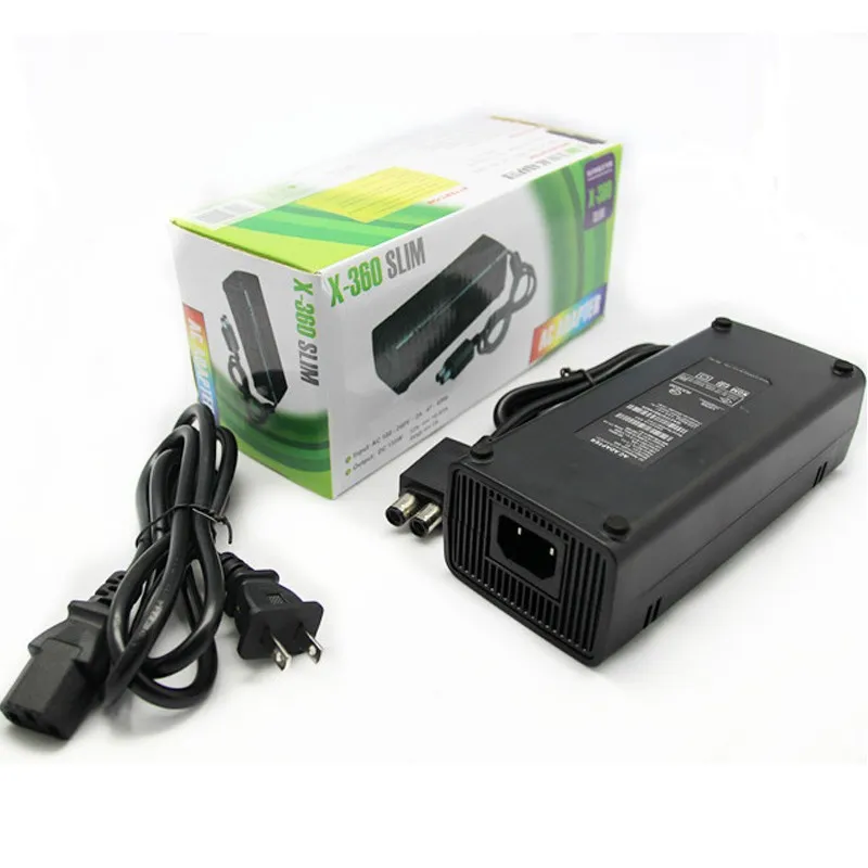 X-360-SLIM EU US Plug AC Adapter Strömförsörjningsladdare med kabel för Xbox 360 Slim S-konsol DHL FedEx Ups gratis frakt