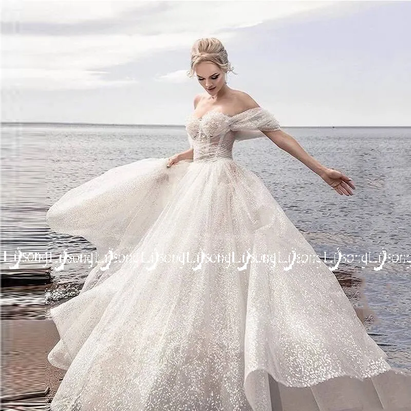 Romantic Off Shoulder Crystal Sequin Corset Princess Beatrice Wedding Dress  With Lace Up Back Customizable Bridal Maxi Gown For Brides From  Xushenlina1, $180