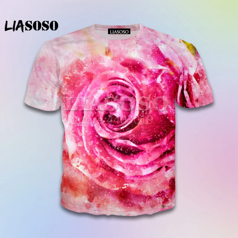 Liasoso 2018 Sommar Loose Fashion Akvarellmålning Blomma Märke Kläder 3D Print Män och Kvinnor Högkvalitativ T-shirt SE1218