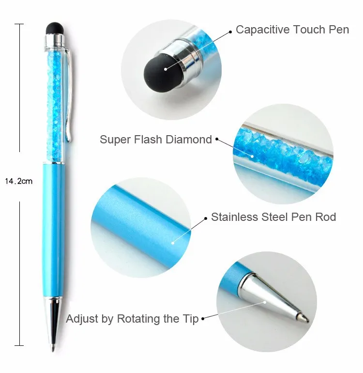 5 Stück Diamant-Kristall-Kugelschreiber, kapazitiver Stylus-Stift, 2-in-1-Neuheit, Metall-Zakka-Touch-Kugelschreiber, Schreibwaren, Geschenke255r