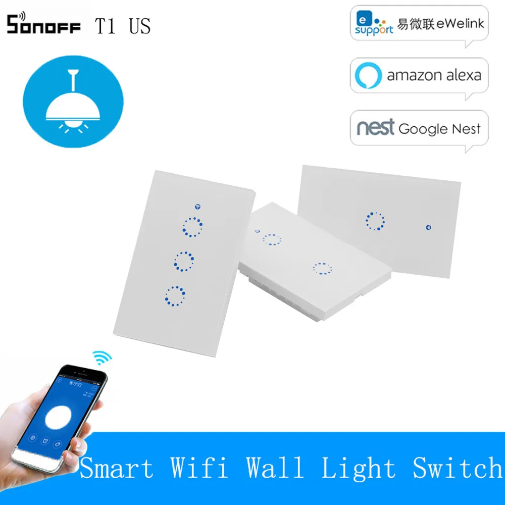 Sonoff T1 Abd Akıllı Wifi Duvar Işık Anahtarı 1 2 3 Gang Dokunmatik Wifi 315 Rf App