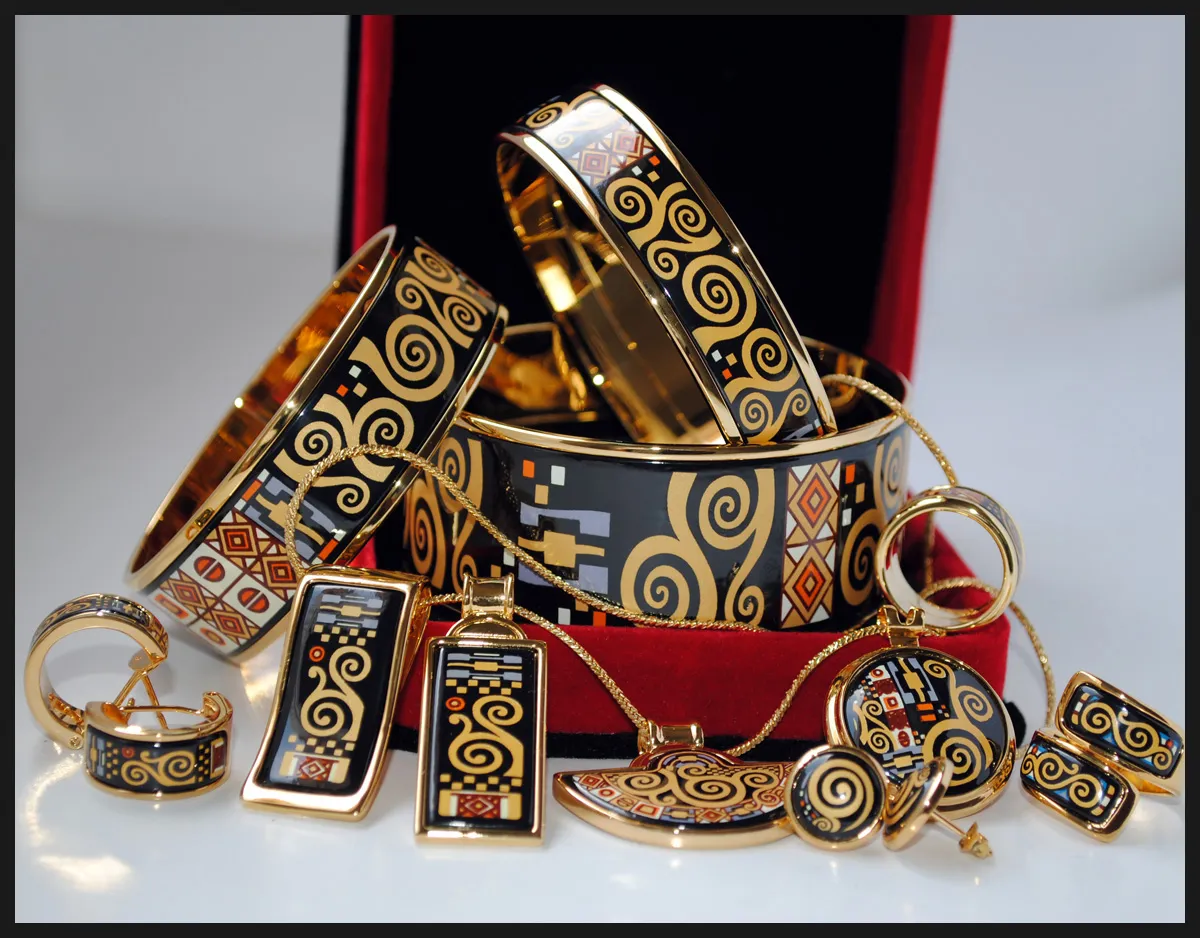 Klassisches 18K vergoldeten Klimt Serie Emaille-Armbandarmband für Frau Top Qualität Armbandarmbänder Breite: 20 mm Modeschmuck für Geschenk