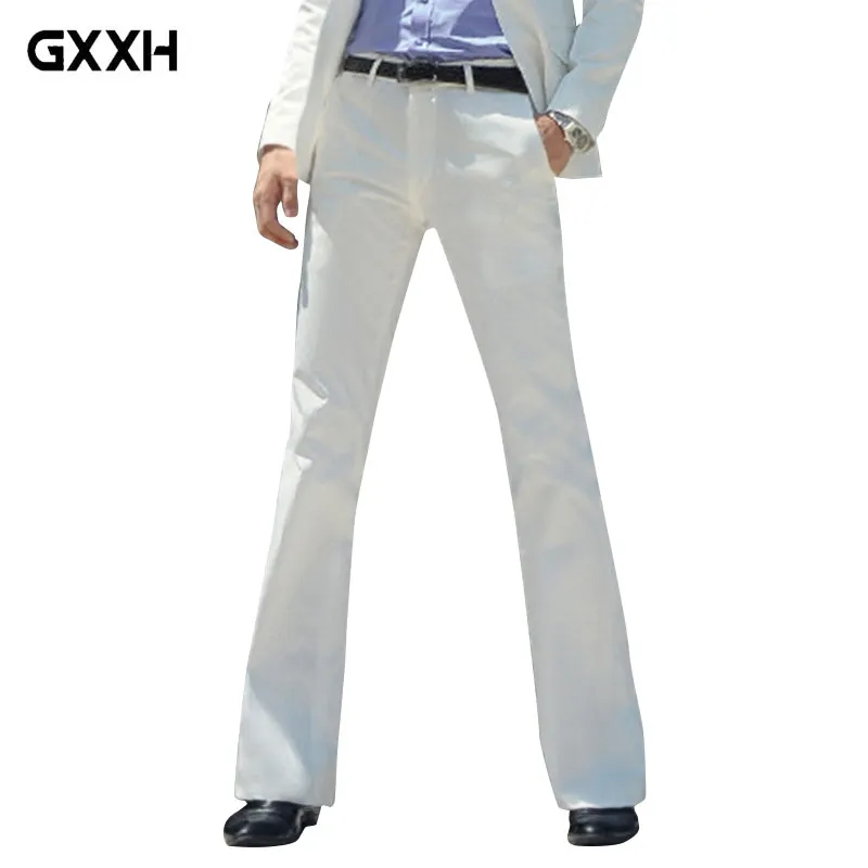 GXXH 2018 جديد للرجال اندلع بنطلون رسمي السراويل الجرس أسفل بانت الرقص الأبيض البدلة السراويل الحجم 28-30 31 32 33 34 36 37