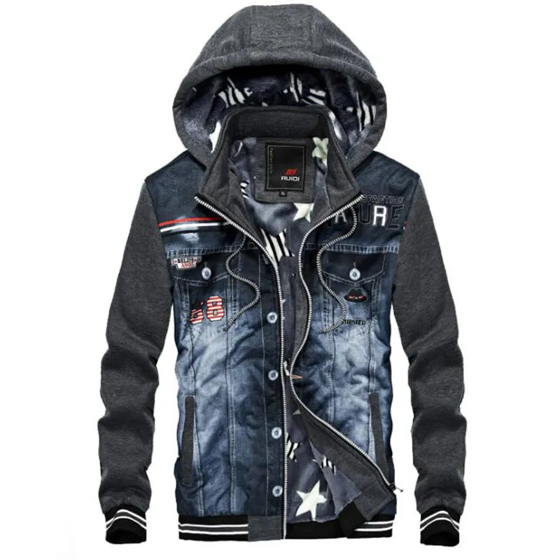 Mens Winter Thick Denim Hooded Jacket Casual Sportswear For Mens Winter Thick Denim Hooded Jacket Casual Sportswear For