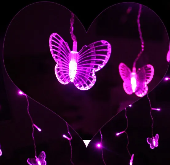 2mx1.6m 128 Светодиодные светильники, мигающие струнные огни Звезды Романтическое предложение Творческий макет Цвет Бабочка Подвеска День рождения Оформление комнаты