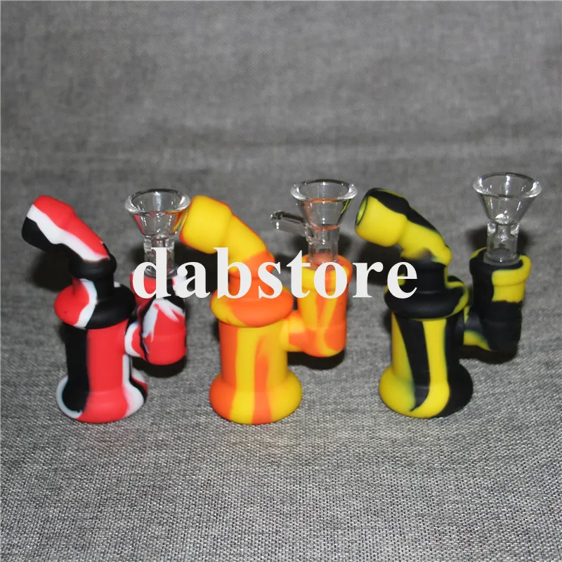 Novo design mini tubo de água de silicone bong tubos de fumar de silicone plataforma de óleo cachimbo de água tubo de mão de silicone bolha com tigela de vidro