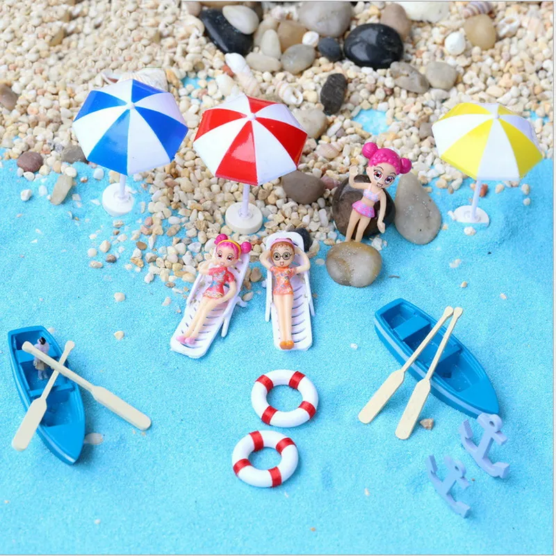 3 Color Mini Beach Sun Umbrella Novelty Items Miniature PVC Bonsai Fairy Garden Ornament Dollhouse Micro Landscape Decoration