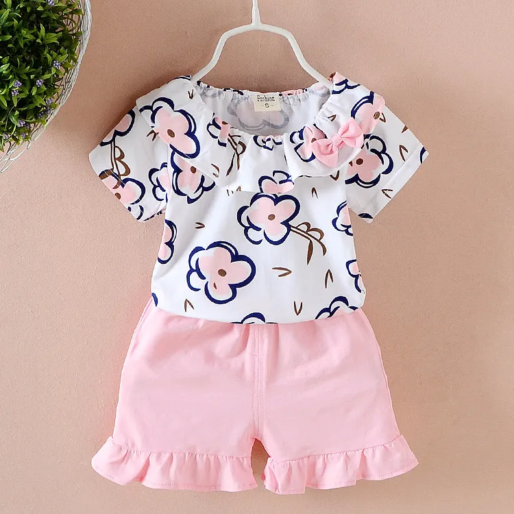 Bébé filles vêtements ensemble été enfants petite Miss tenue enfant en bas âge Floral à manches courtes T-Shirt + pantalon 2 pièces enfants vêtements ensemble