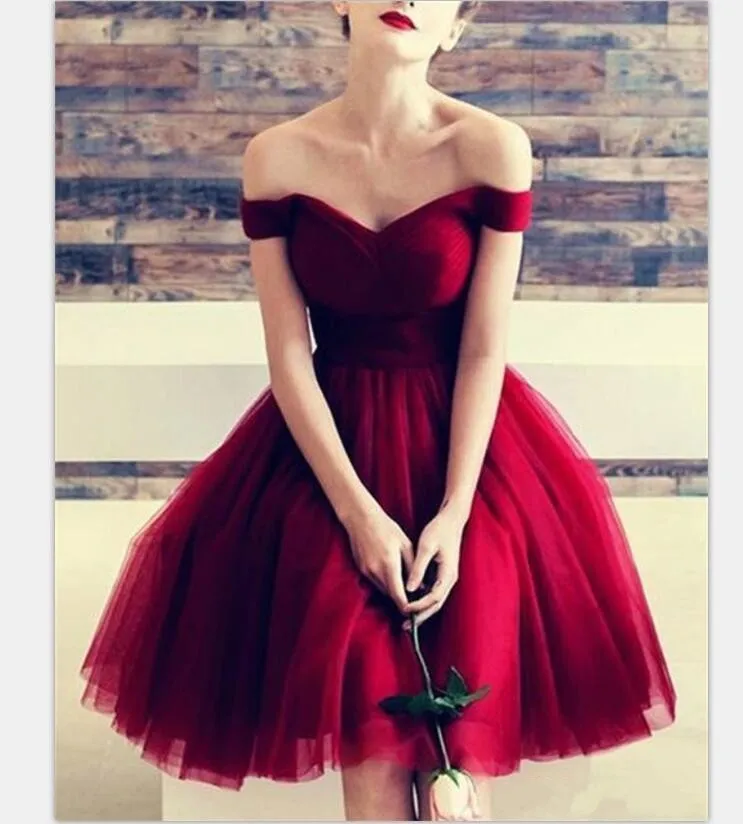 Burgundy Off Shoulder A Line Tulle Cheap Burgundy Bridesmaid