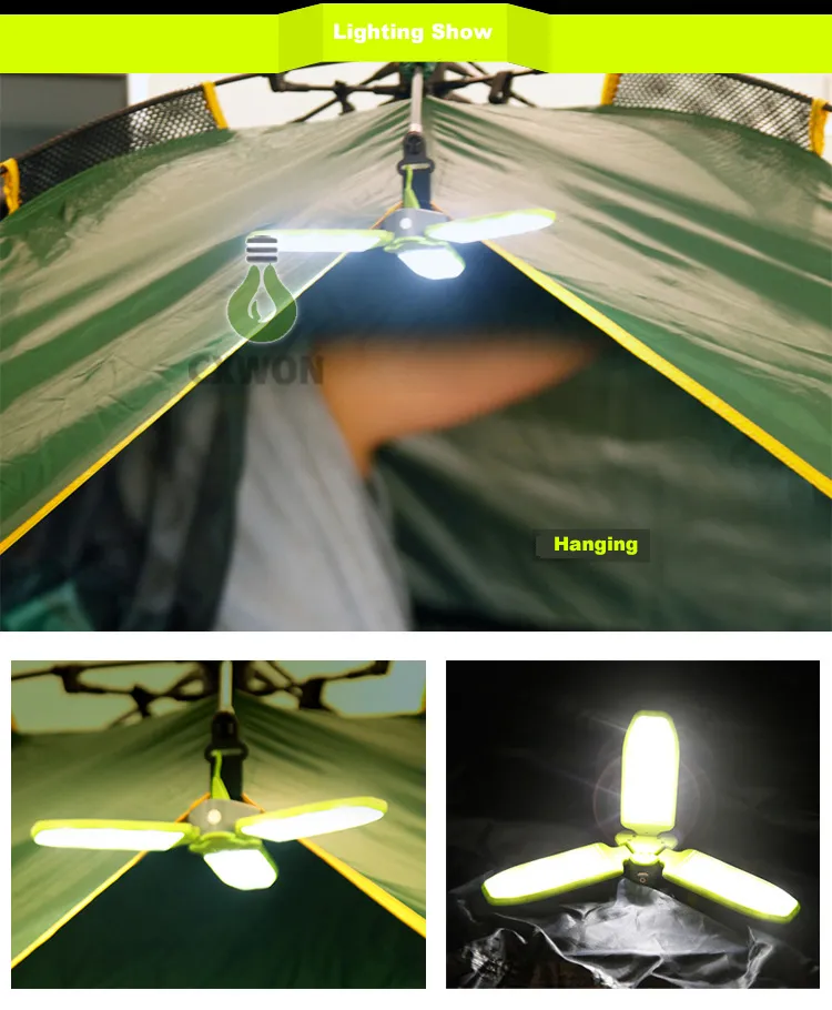 LED pliante Clover Lanterne de camping solaire Lumière USB rechargeable et solaire facturable 3 Luminosité 18LED pour camping en plein air Randonnée