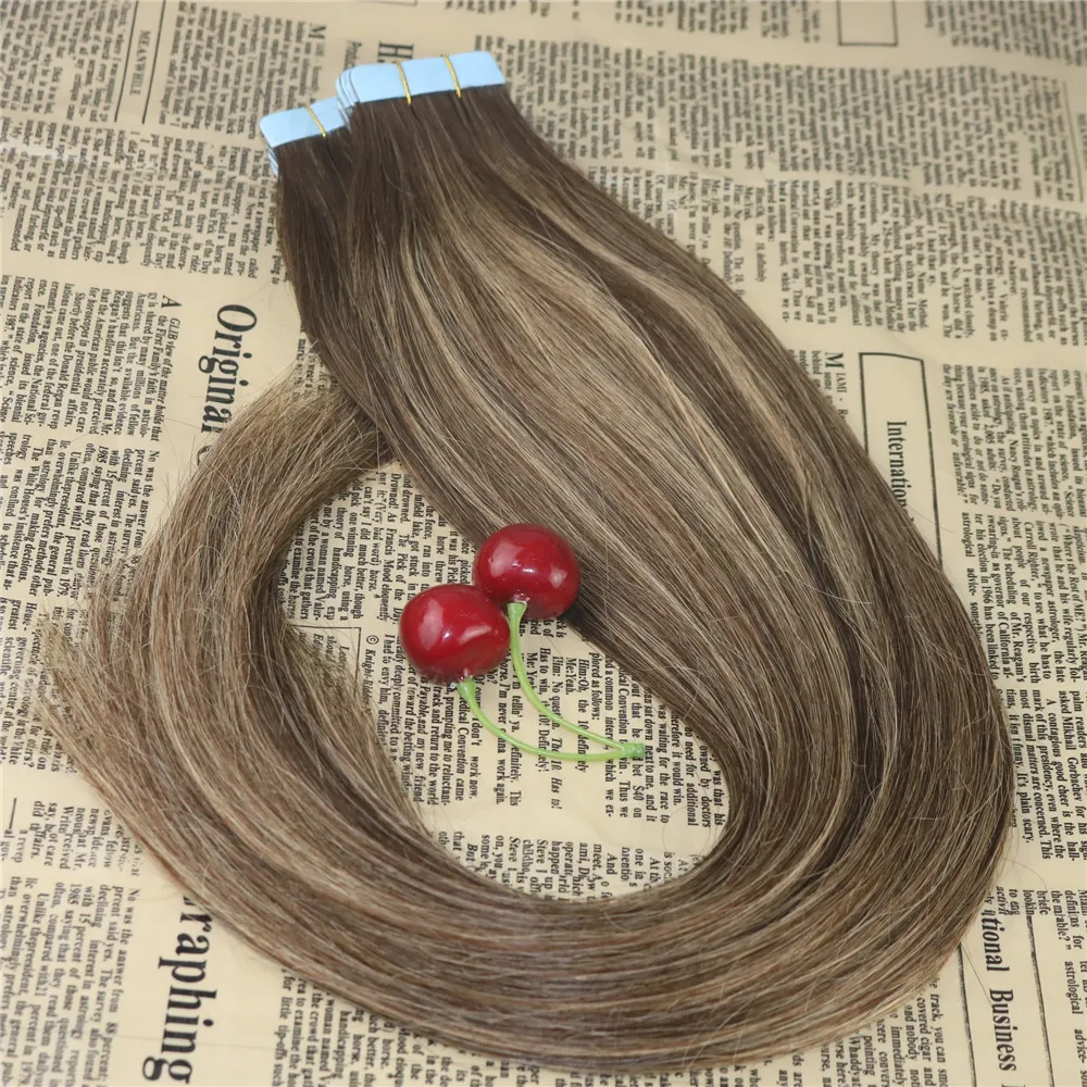 100% Human Hair Tape in Extensions Balayage Highlighted Tape on Remy Hair Extensions Omber Brazilian Hair Extensions 100g/