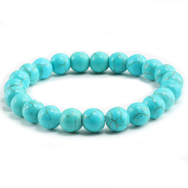 Alta qualidade azul branco verde vermelho turquesas naturais pulseira de pedra Homme Femme Charms 8 MM masculino contas de cordão pulseiras de ioga femininas