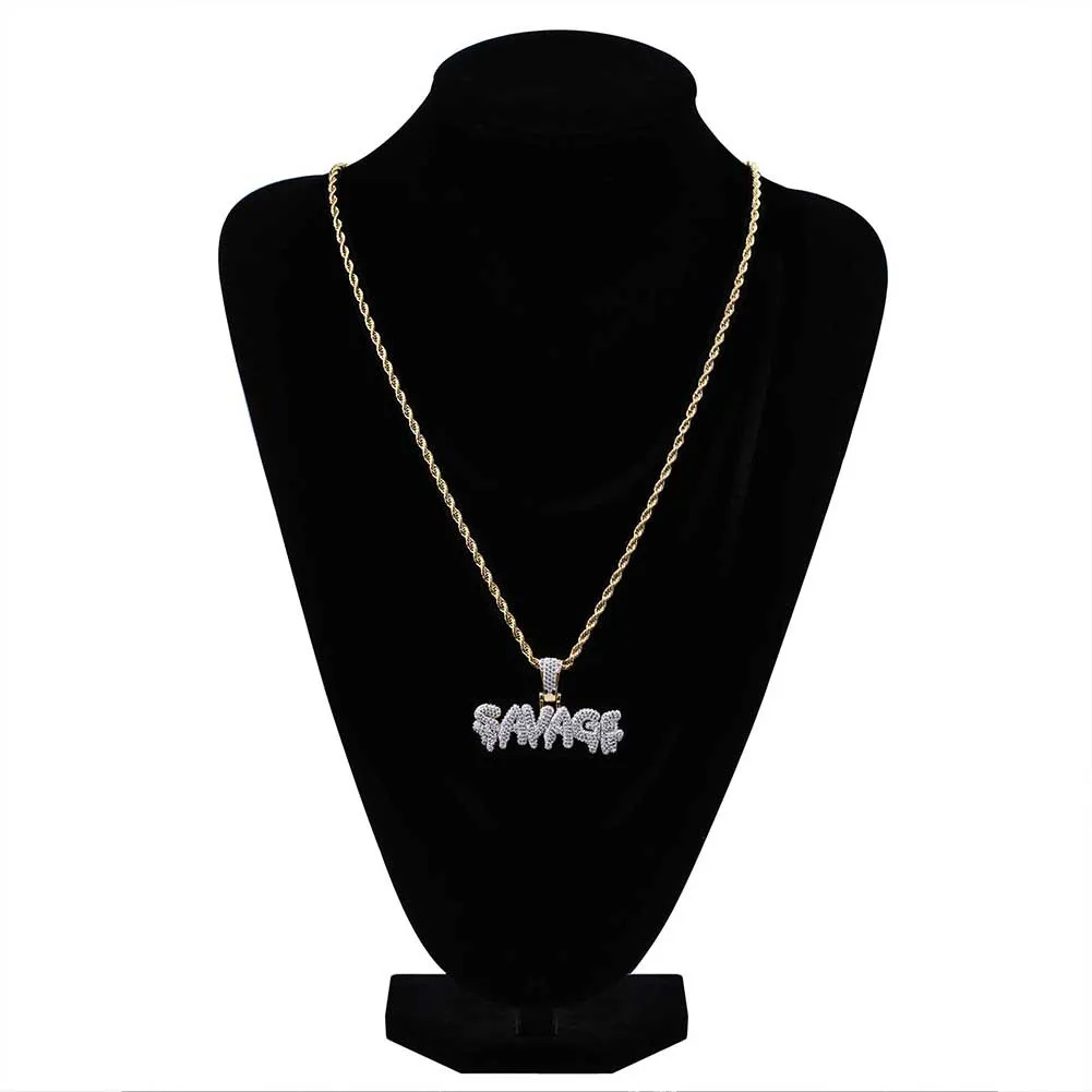 Mannen Iced Savage Letters Hang ketting Goud Gold Geplaatste Micro Pave Cubic Zirkon Hip Hop Jewelry2681907