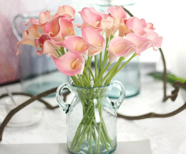 Simulation haut de gamme sentir pu mini calla lily fleurs artificielles décoration de la maison mariage fleur décoration GA71