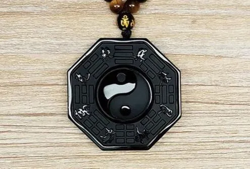 100% natural obsidian hand carved yin and yang gossip lucky pendant